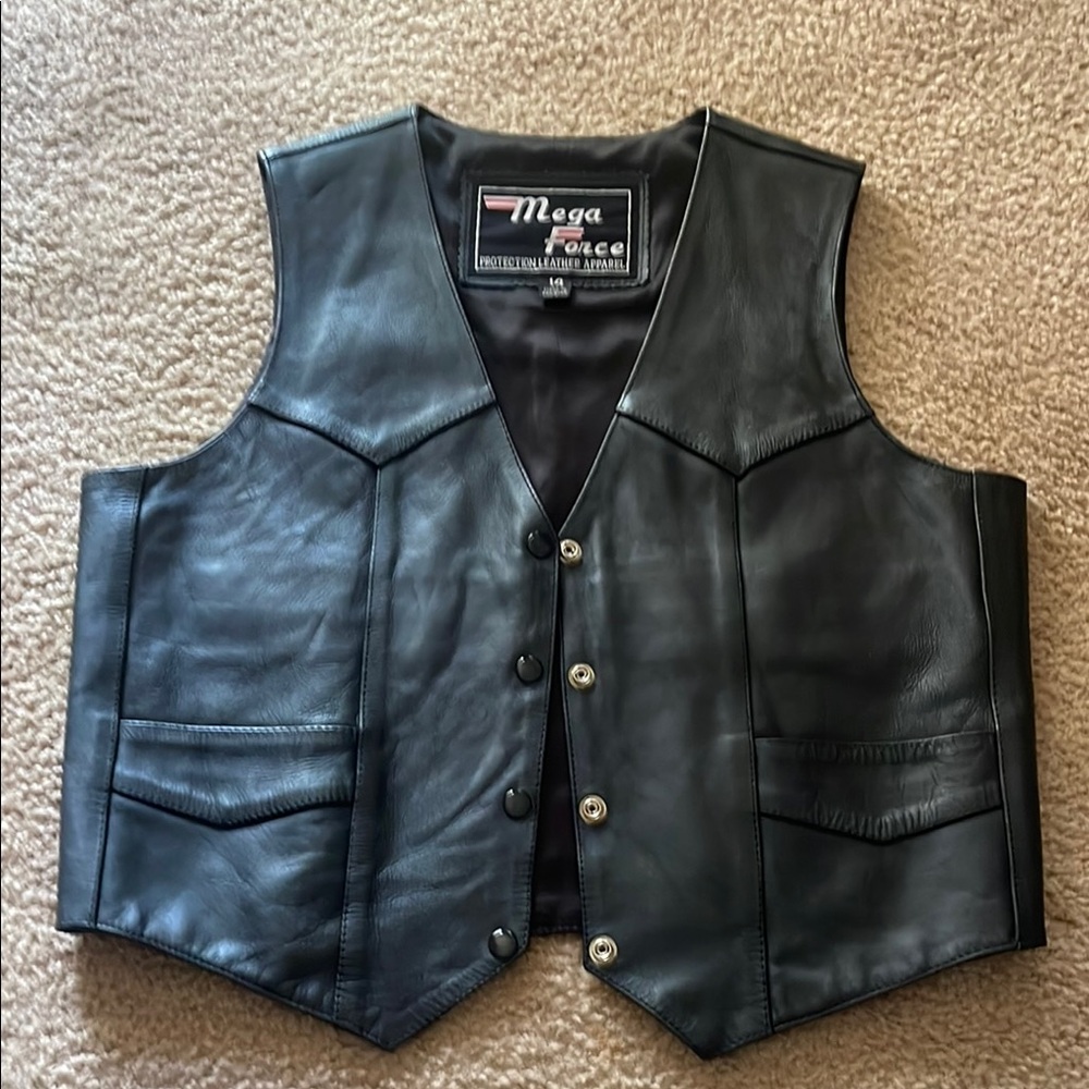 Black Leather Vest for Women Mega Force